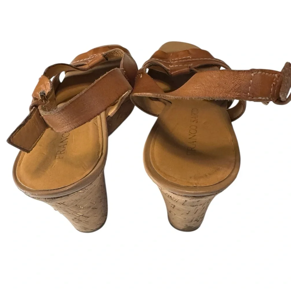 Franco Sarto Brown Leather High End Wedge Sandals Women’s 9.5 Cadmus
